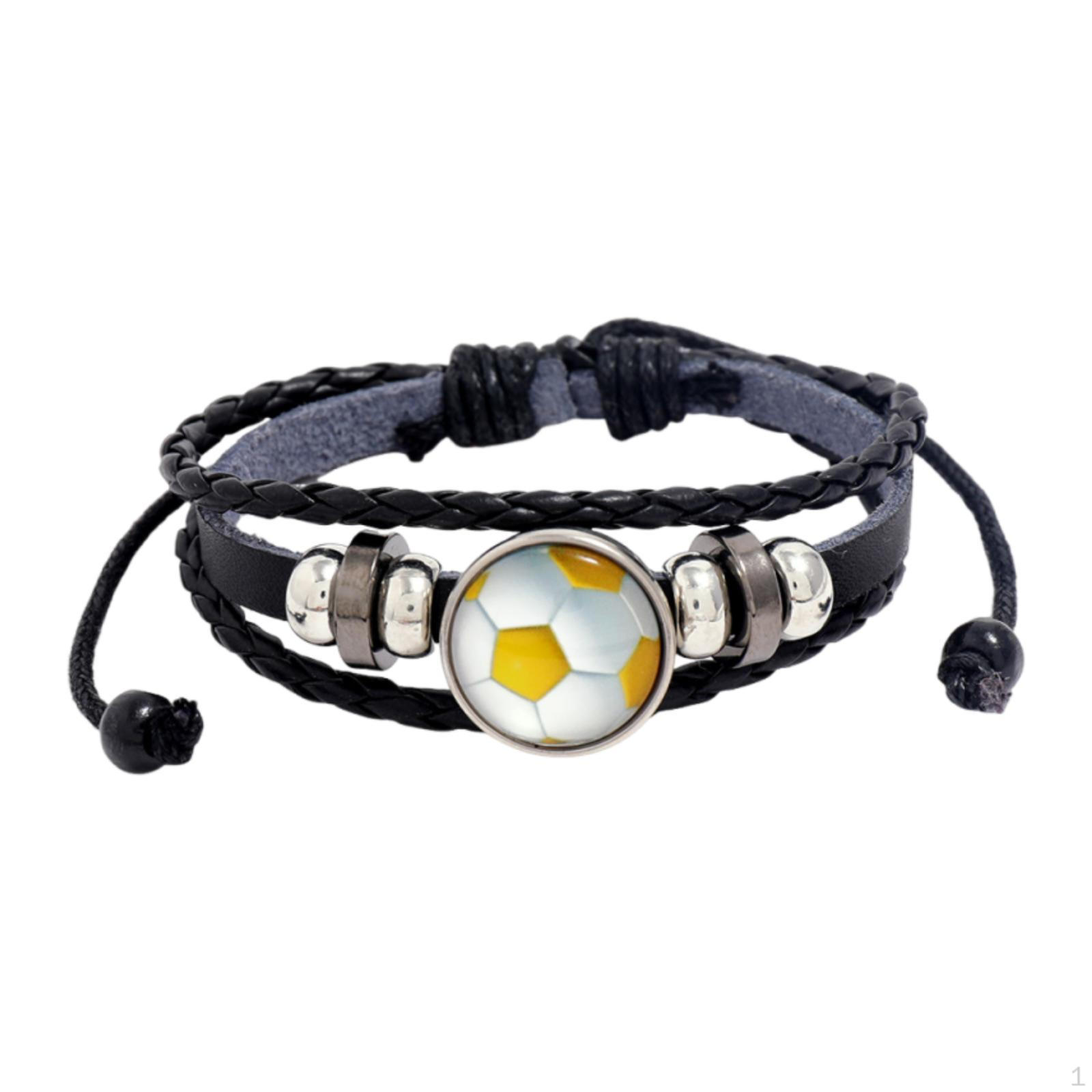 

Soccer Bracelet Wrist Jewelry Unique Charm Adjustable Casual Wristband for Yellow White Soccer