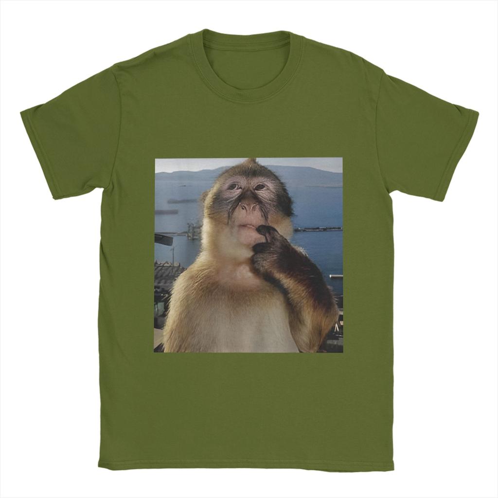 Thinking Monkey Meme T Shirt for Men 100% Cotton Vintage T-Shirts Crewneck  Tee Shirt Short Sleeve Clothes Gift Idea