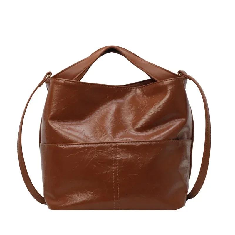 

Style Designer Solid Simple Pu Bucket Hand Bags Fashion Large Capacity Versatile Commuting Shoulder Bags for Women