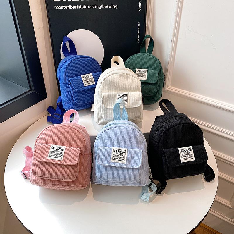 Schoolbag Korean Mini Backpack Cute Commuter Small Cosmetic Bag Strip Flannel Student Casual Solid Color Simple Backpack Schoolbag