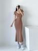 French Pure Desire U-Neck Short-Sleeve Fishtail Bodycon Dress - Women's Summer Sexy Waist-Cinching Hip-Hugging Long Skirt