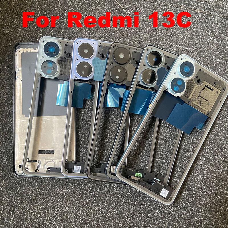 New For Xiaomi Redmi 13C Front Bezel Middle Frame Back Housing Mid Plate Replacement For Poco C65