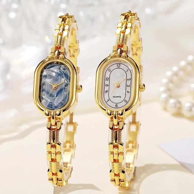 Retro Bracelet Watch for Women Oval Dial Quartz Wristwatch Gift Clock