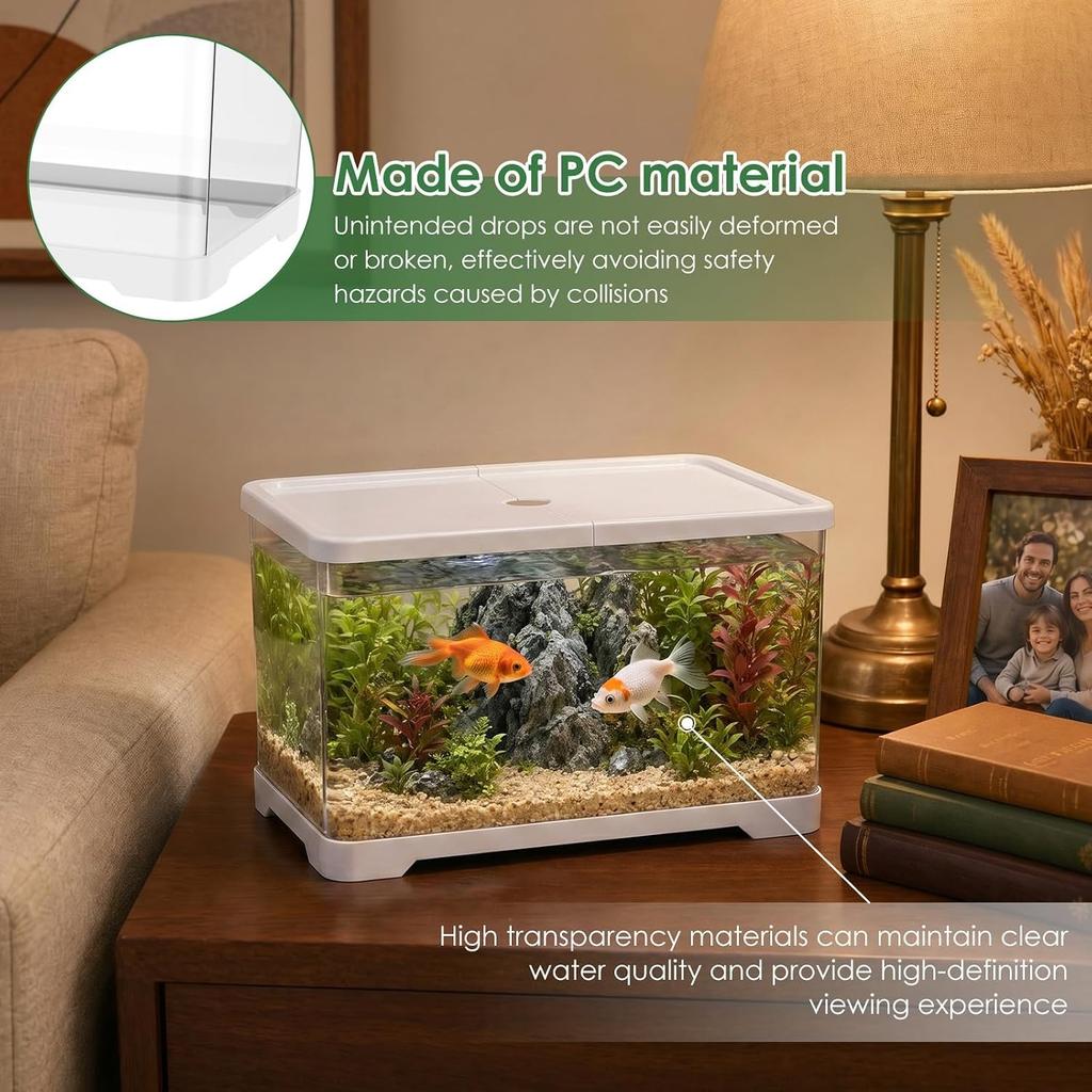 Acquario di Plastica da 2 Galloni con Foro di Scarico - 30x19x17cm Acquario Rettangolare Piccolo Antirottura per Pesci Betta & Guppy - Terrario Trasparente da Scrivania