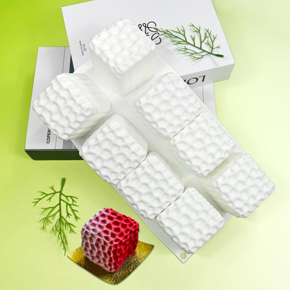 Silica Gel Mousse Cake Mold, Bakery Dessert Mousse DIY Chocolate Soap Candle Mold, 8-Cavity Cube Honeycomb