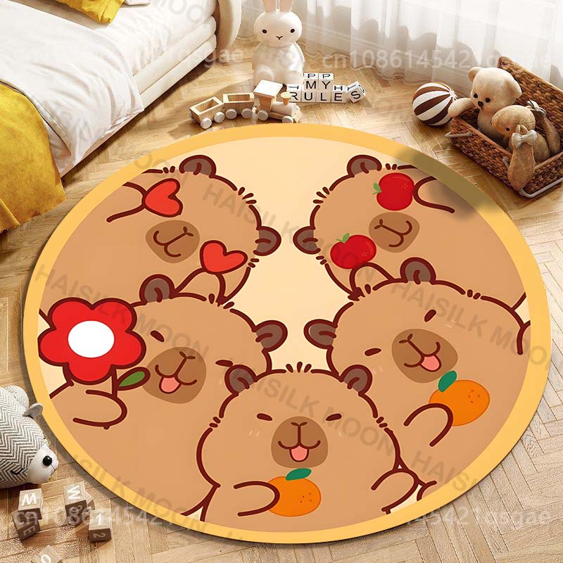 

Cute Capybara Cartoon Printing Round Carpet Living Room Bedroom Table Chair Sofa Decorative Carpet and Rug Play Mat for Gifts Diameter -60cm