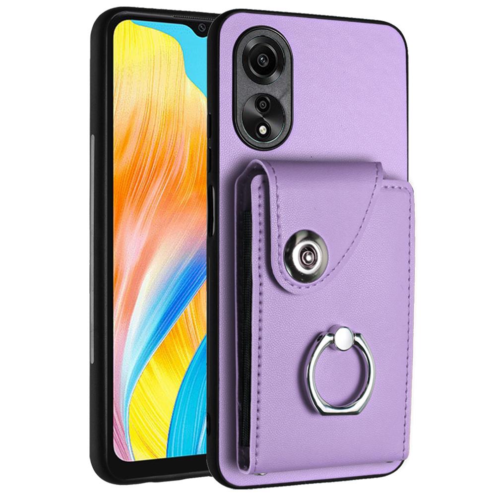 

YB Leather Coating Series-7 for Oppo A38 4G/A18 4G Kickstand Case Card Holder Phone Back Cover Purple