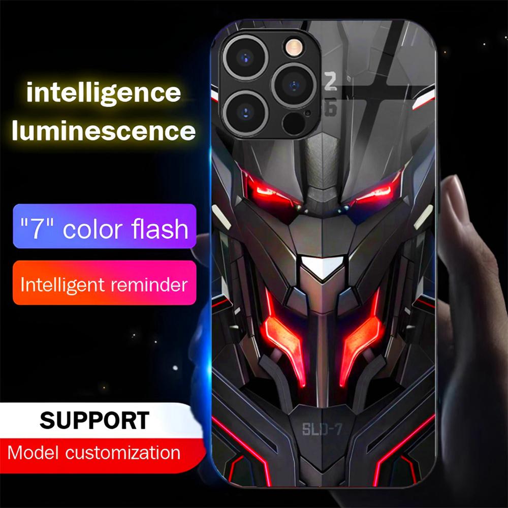 Battle Armor Mech Design Voice Sensing LED Light Up Glowing Luminous Phone Case For IPhone Samsung