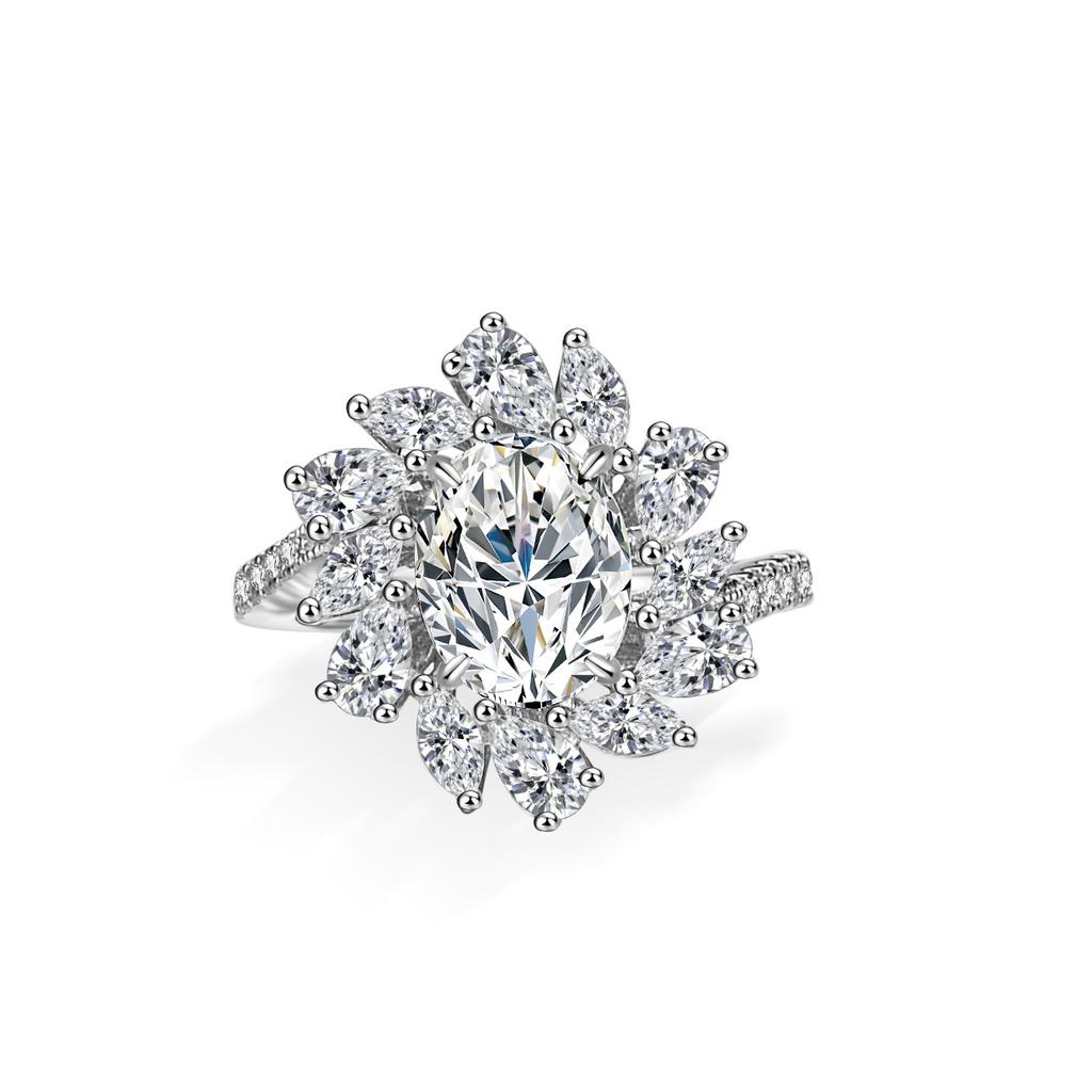 Special-shaped D Color Moissanite Ring for Women S925 Sterling Silver 2ct Egg-shaped Pigeon Egg Engagement Ring Wedding Ring Gift for Girlfriend