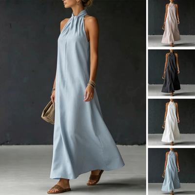 Summer Maxi Dress for Women Sleeveless Halter A-line Long Dress Casual