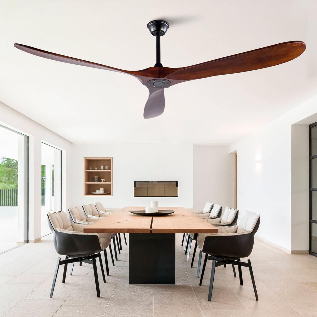 Ventilatore da soffitto da 70 pollici senza luce, Ventilatore da soffitto da esterno in legno color noce, Extra large, Impermeabile, con asta di prolunga, Design moderno mid-century