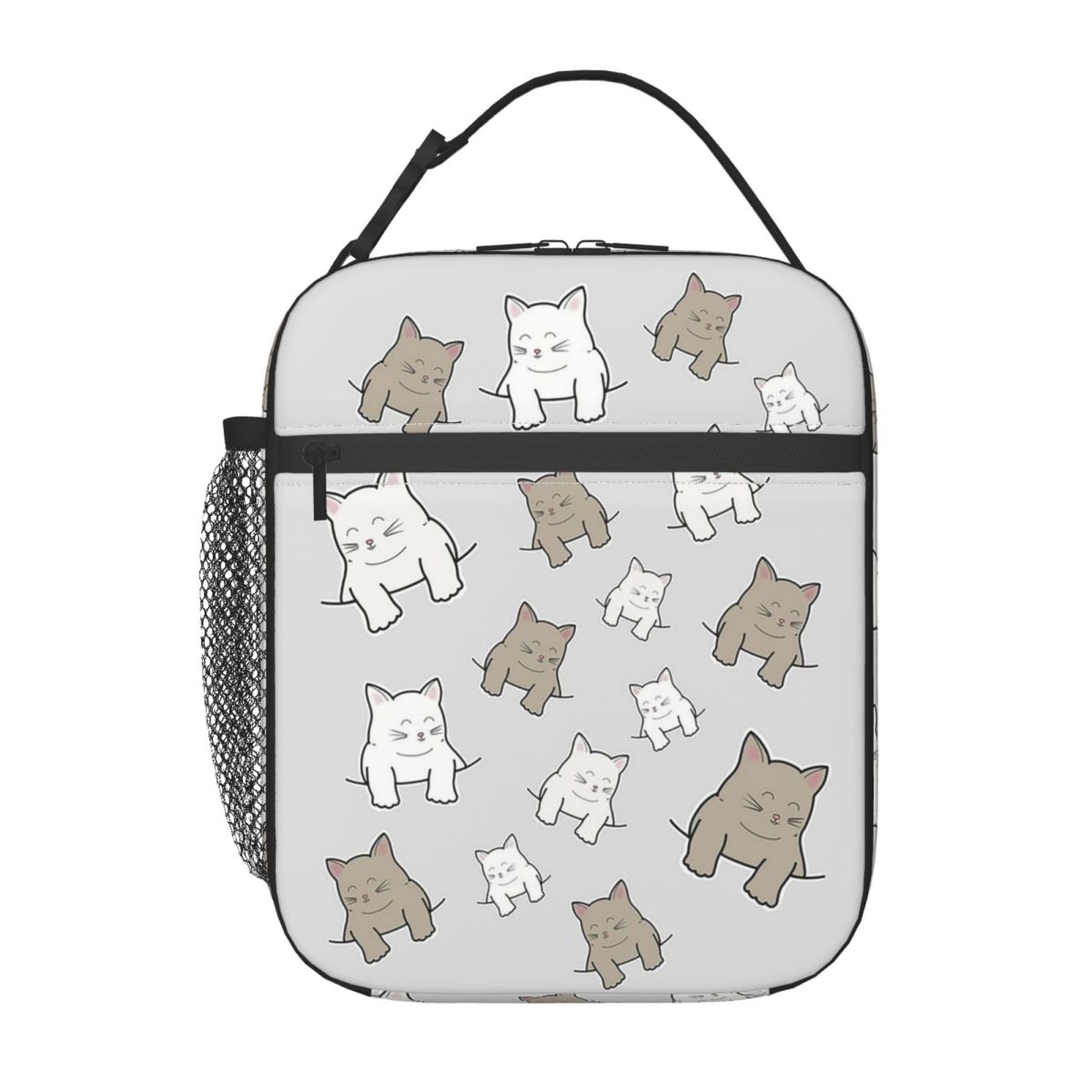

Cartoon Gray Kitten Pattern Insulated Lunch Bag for Women Kids Portable Food Boxes Thermal Lunch Box Tote One Size