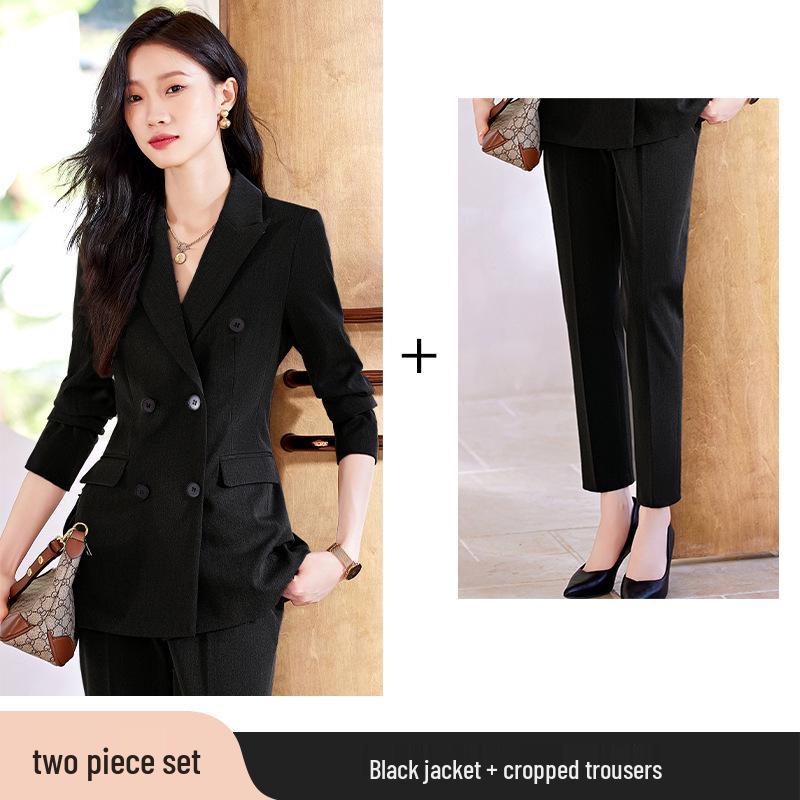Women's Professional Suit Set: High-End Black Formal Wear for Interviews and Office
