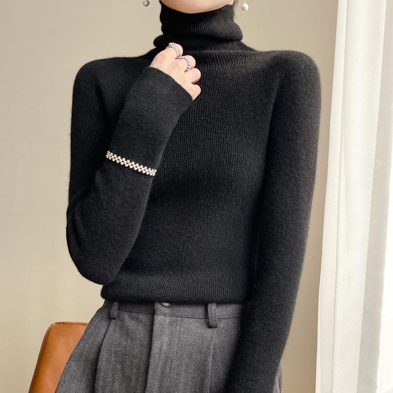 Lekasha 2026 Women's All-Cashmere Striped Collar Slim-Fit Knit Pullover