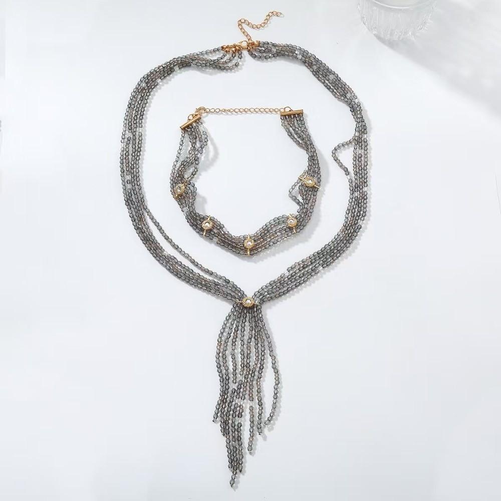 2 PCS Exaggerated Stacked Beads Necklace 2 Layers Women Collarbone Chain  Banquet