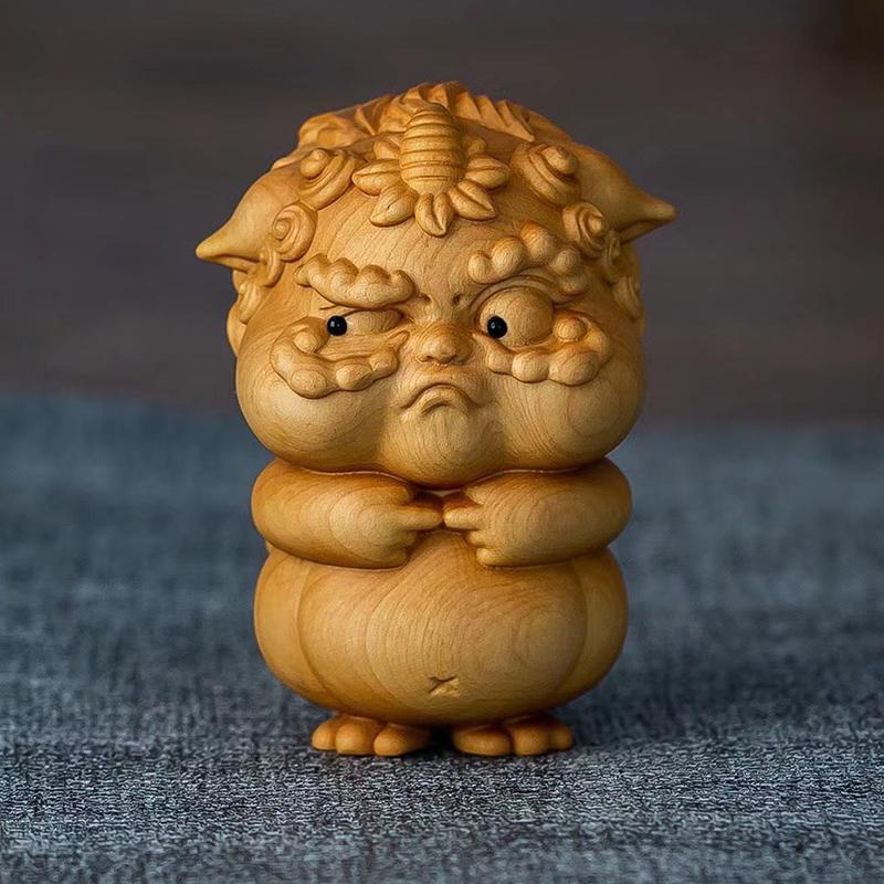 

Wood Carving pi xiu Mascot Small Statue Solid Wood Art Hand Carving Cute Home Room, Office God Beast Ornaments Small gift