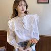 Vintage doll-collar shirt, ruffled shirt, women's new spring and autumn loose long-sleeve shirt, versatile top