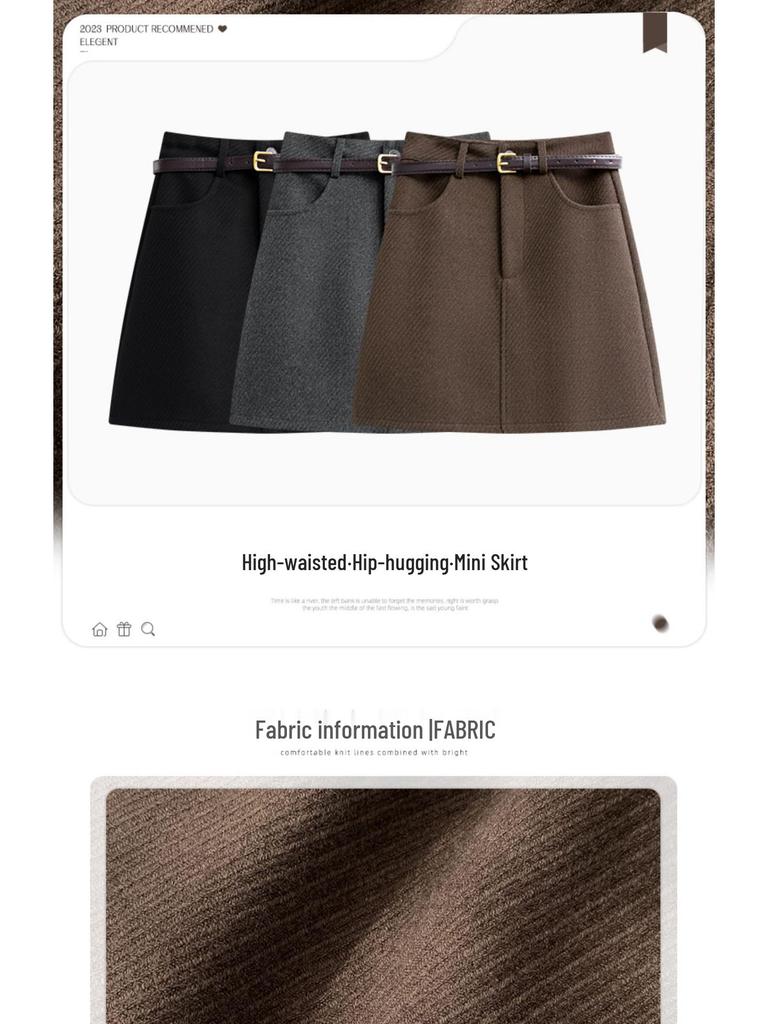 Plus Size Women's High-Waisted Woolen A-Line Skirt with Lining - Spring & Autumn Collection