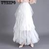 WTEMPO Tutu Tüll Solide Lange Maxi Röcke Frauen Große Größe Koreanische Nette Rosa Schwarz Weiß Hohe Taille Plissee Mesh Rock