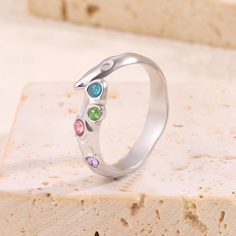 Titanium Steel Zircon Ring: Colorful, Irregular Design, Versatile Fashion for Women