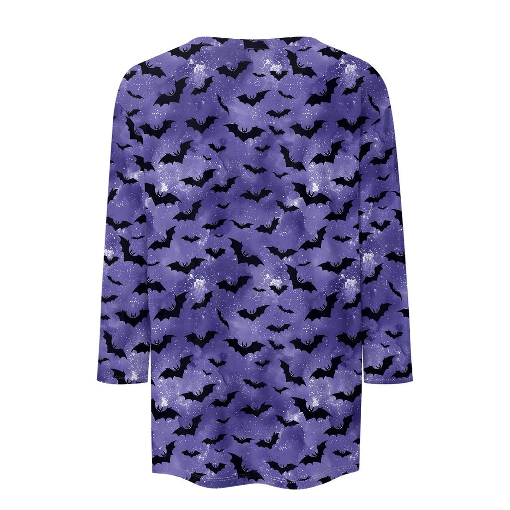 Women's Fashion Casual Round Neck 3/4 Sleeve Loose  Printed T-Shirt Ladies Top