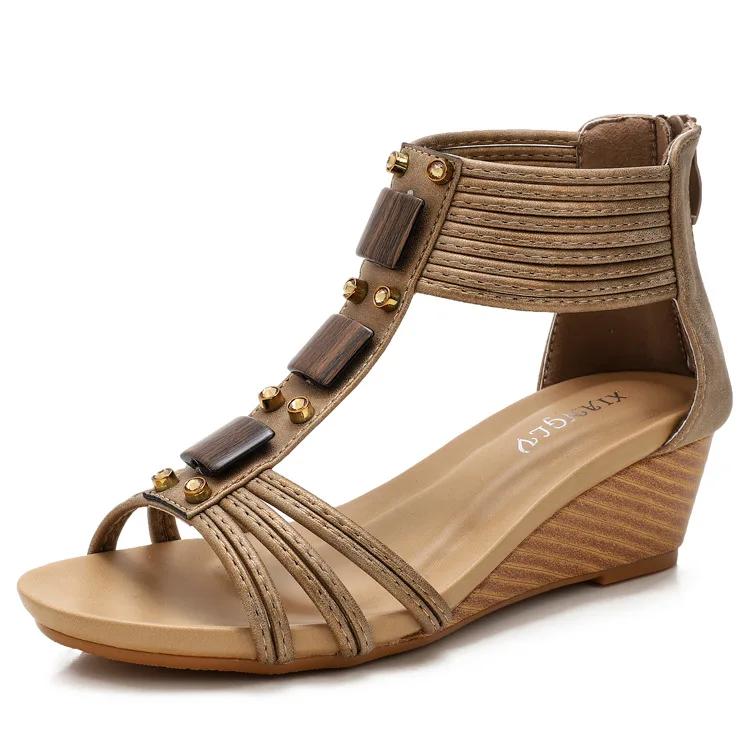 Fashion Women's Bohemia Fish Mouth Wedge Sandals Platform Gladiator Shoes with Zipper Summer PU Jelly Shoes for Women Flat Sandals