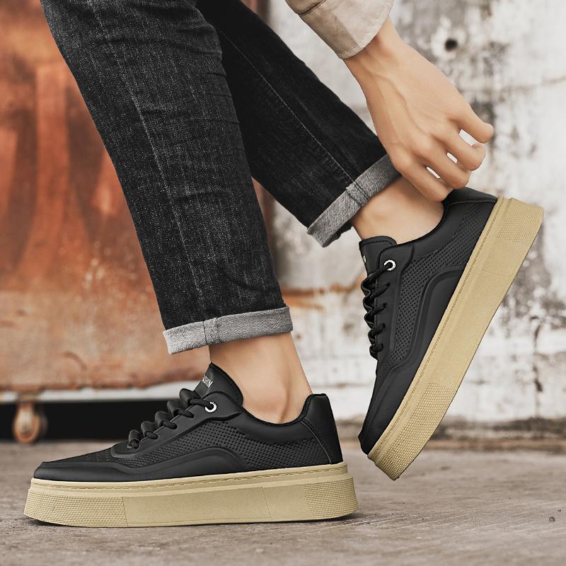 Mens Breathable White Sneakers Trendy Thick Sole Casual Shoes All Match Versatile Board Shoes