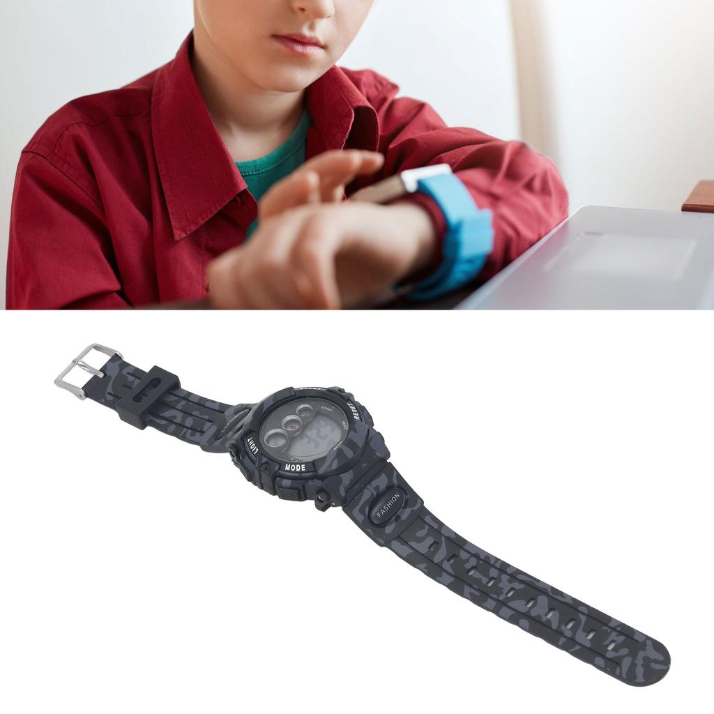 Kids Camouflage Digital Watch Alarm Clock Date Display Split Time On Time Alarm 12Celsius24 Hour 7 Colors LED Backlight 50m Waterproof Watch for Boys