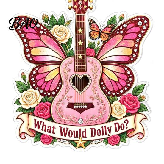 Creative Hanging Guitar Ornaments Pink Butterfly Ornament, Acrylic Music Decor with Rose Artistic Baubles And Quote, Christmas Tree Pendant,