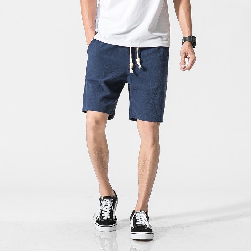 Men's Retro Loose Fit Cotton Linen Shorts - Solid Color, Plus Size, Casual Beachwear 2021