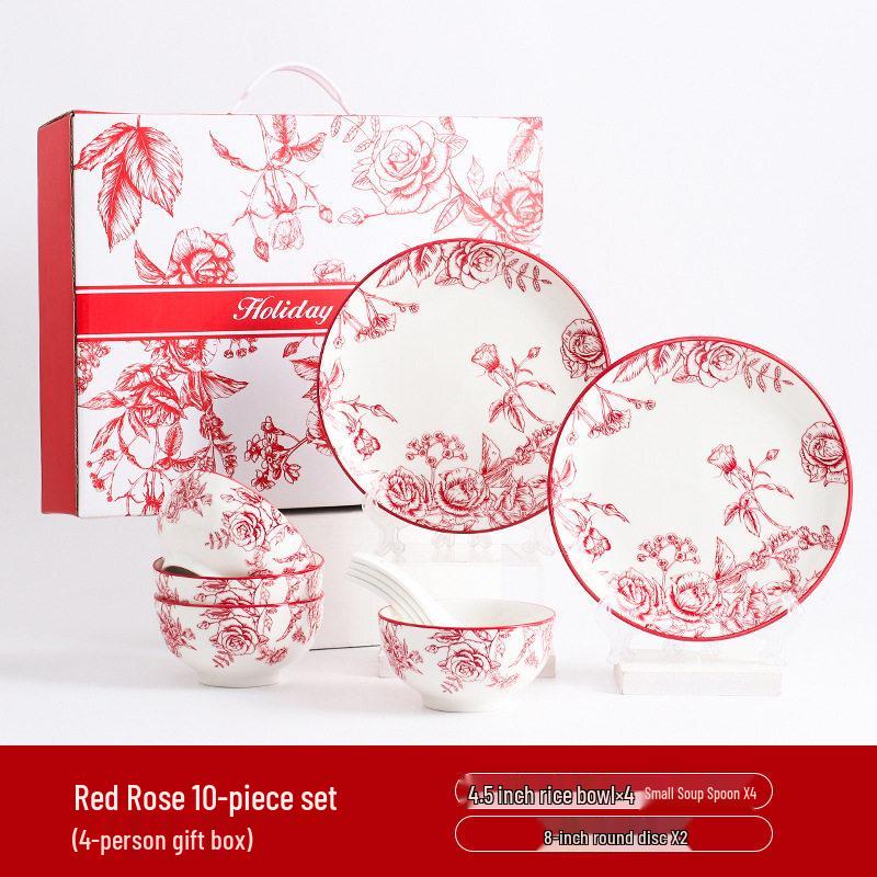 Red Rose Ceramic Dinnerware Gift Set