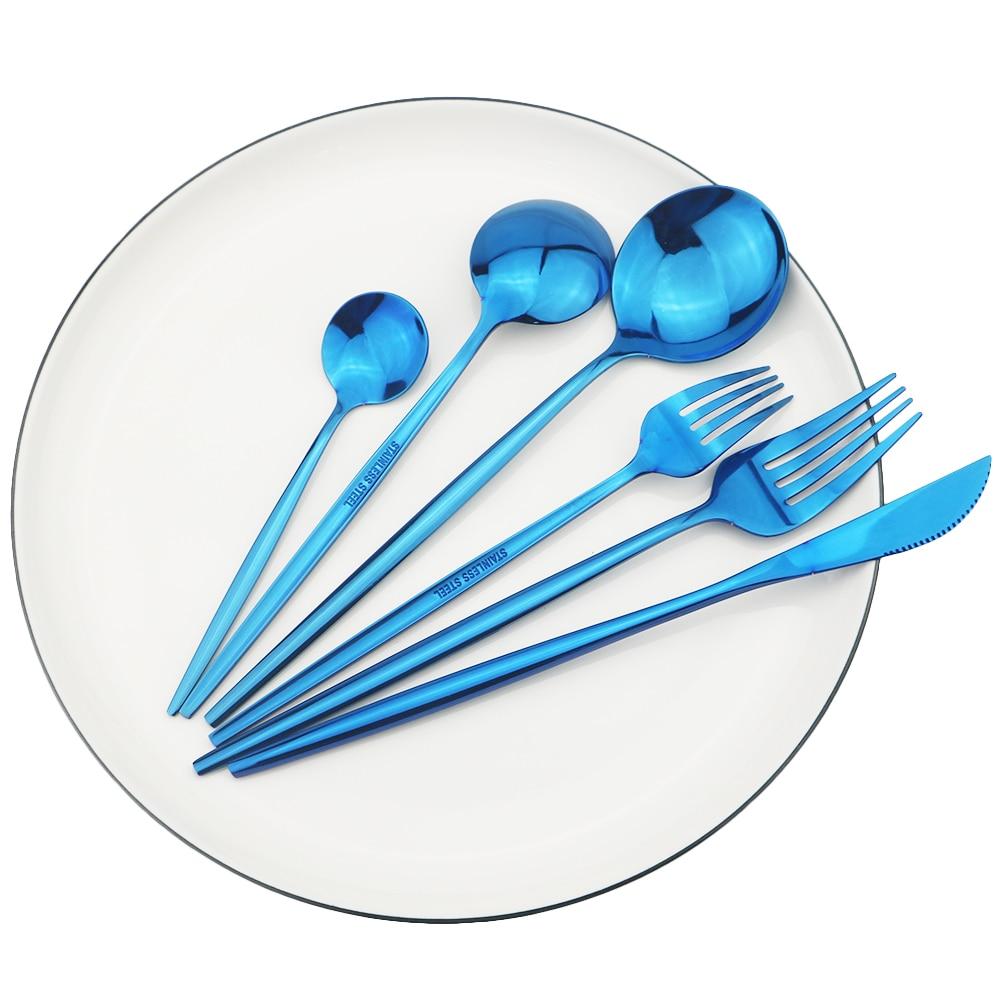 6Pcs/Set Gold Dinnerware Cutlery Set Mirror Stainless Steel Dinner Flatware Knife Dessert Fork Coffee Spoon Tableware Silverware Set