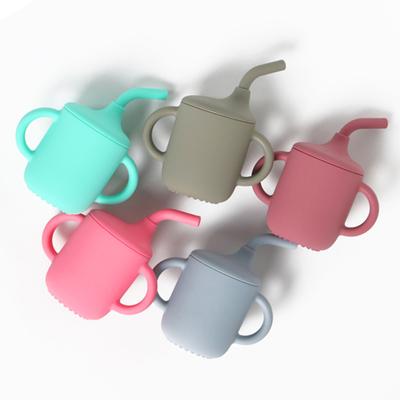 Yousheng 180ml Learning Cup Bezpečný s krytem Brčko Perfektně padnoucí Silikon s dvojitým uchem Baby Sippy Cup Dětské příslušenství