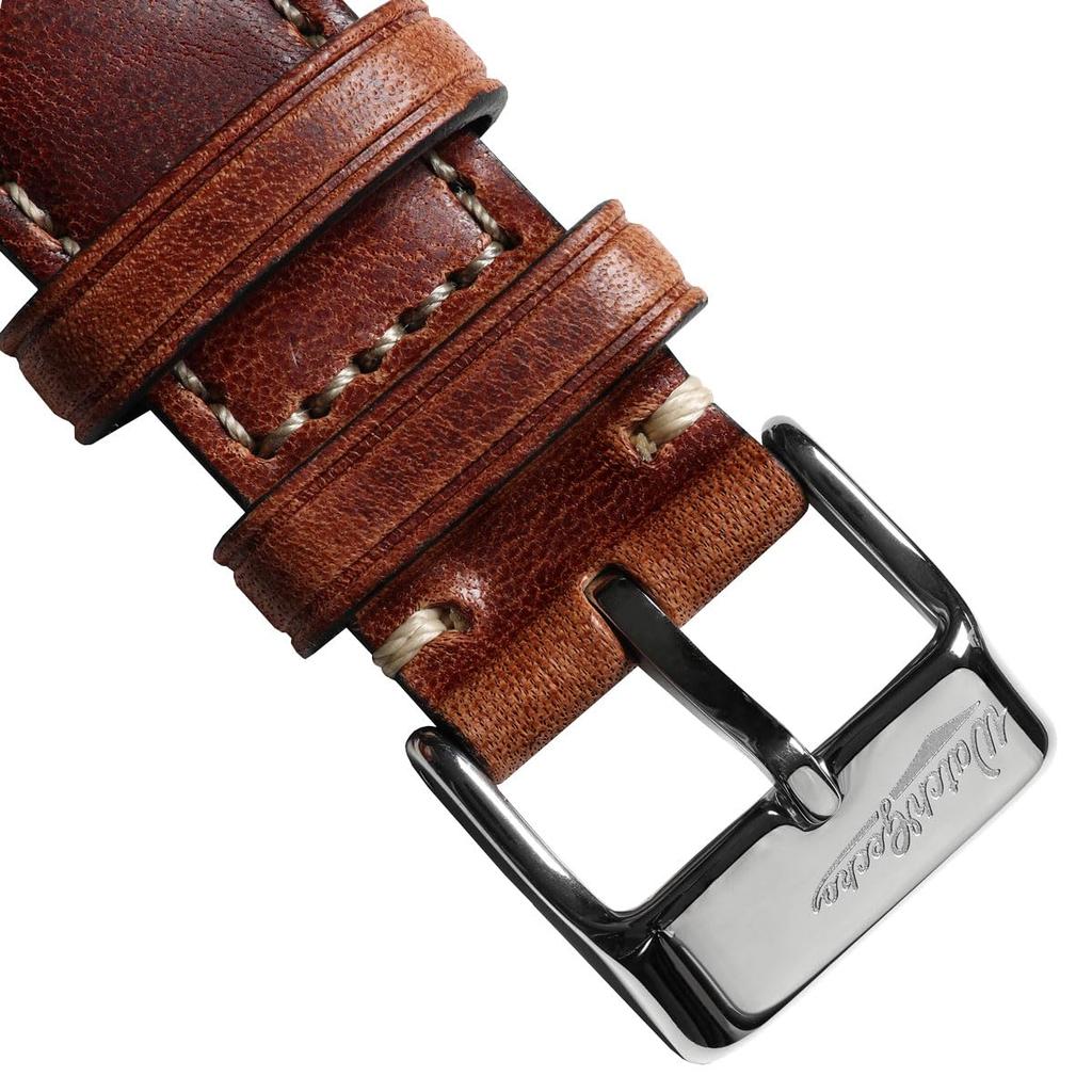 WatchGecko Vintage Highley Italian Leather Watch Strap 20mm (Red Brown, Quick-Release)