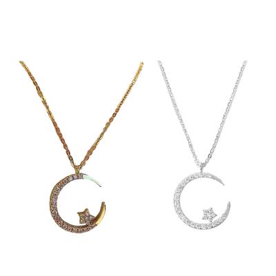 Crescent Moon Star Halskjede Cubic Zirconia Star Moon Pendant Halskjede Smykker gave til kvinner Tenåringsjenter