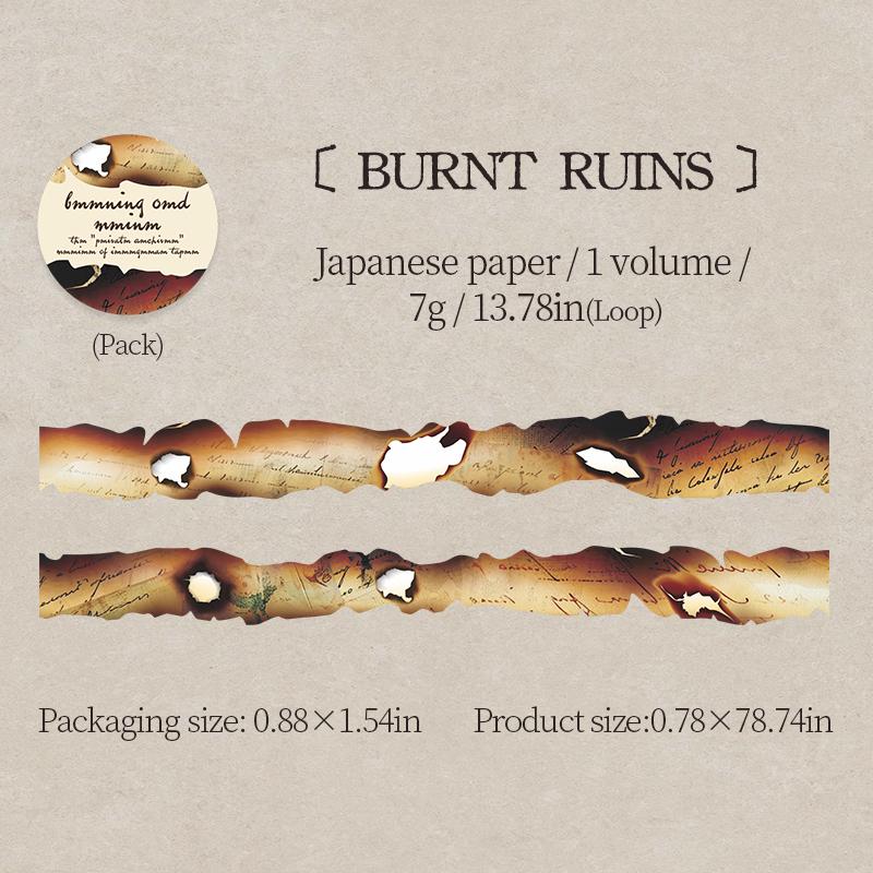 Journal GO 2x200cm Vintage Special Shaped Tape Stickers Collage Junk Journal Scrapbooking Retro Burning Style Masking Tape