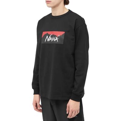 NANGA Eco Hybrid Box Logo Long Sleeve Size Black Men's T-Shirt, M, (NW2311-1G299)