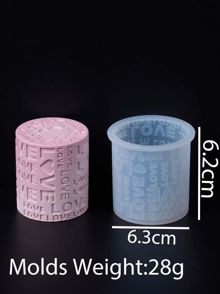 Embossed LOVE Letters Cylinder Cube Candle Mold DIY Valentine's Day Ornaments Making Heart Square Round Soap Craft Molds Home De