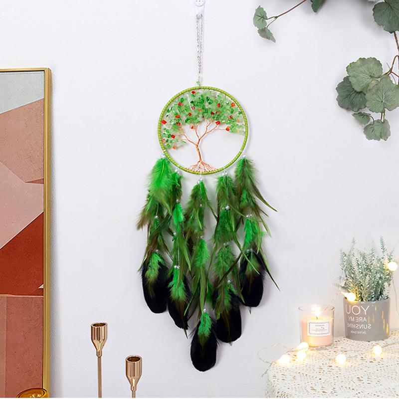 Tree of Life Dream Catcher Handmade Pink Gravel Wall Hangings Feather Craft Home Decor Wind Chimes DreamCatchers Room Decorate