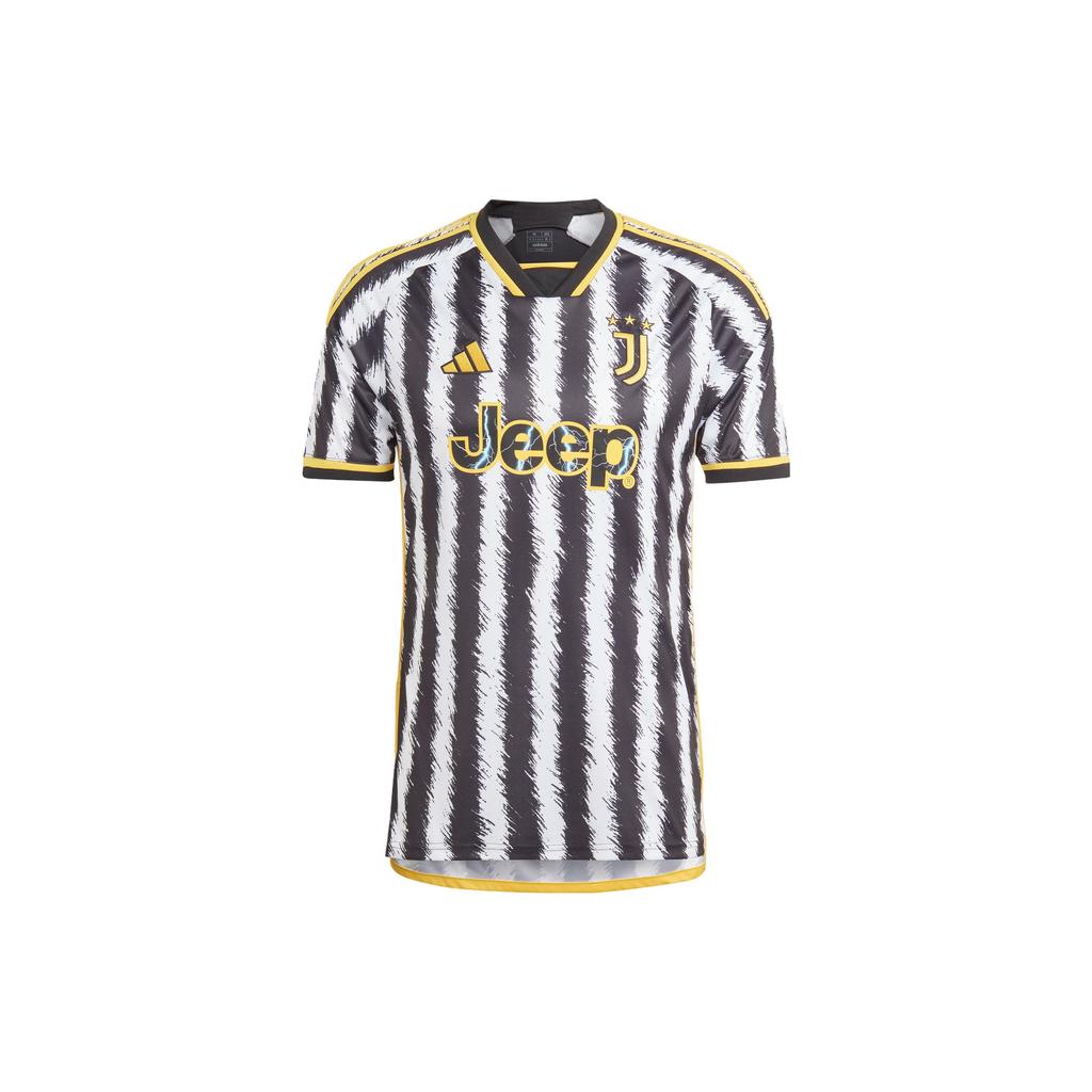 Adidas Juventus 23/24 Hjemmedrakt, Bokstavtrykk Stripet Fargeblokk, Sports Kort Ermet, Fan Edition Herretopper Svart HR8256