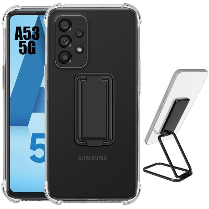 Coque pour samsung galaxy a35 5g en silicone transparent avec support en métal noir multifonctionnel
