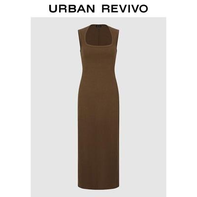 UR 2026 Simple U-Neck Back-Slit Dress