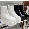 2024 New Autumn Winter Thick Sole Women Boot Fashion Round Head Front Zipper Platform High Heels Women's Leather Ankle Boots