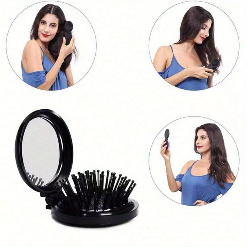 1pz Specchio da Viaggio Pieghevole Spazzola per Capelli Rotonda Pieghevole Tascabile Mini Pettine per Capelli Pettine Massaggianti per Capelli Compatto da Viaggio per Donne Ragazze