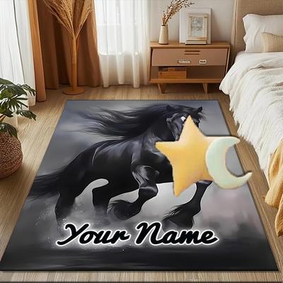 1PC Custom Name Black Horse Freedom Theme Floor Mat Ideal for Living Room, Game Rooms, Office, Bedroom,Floor Mat Playful Design