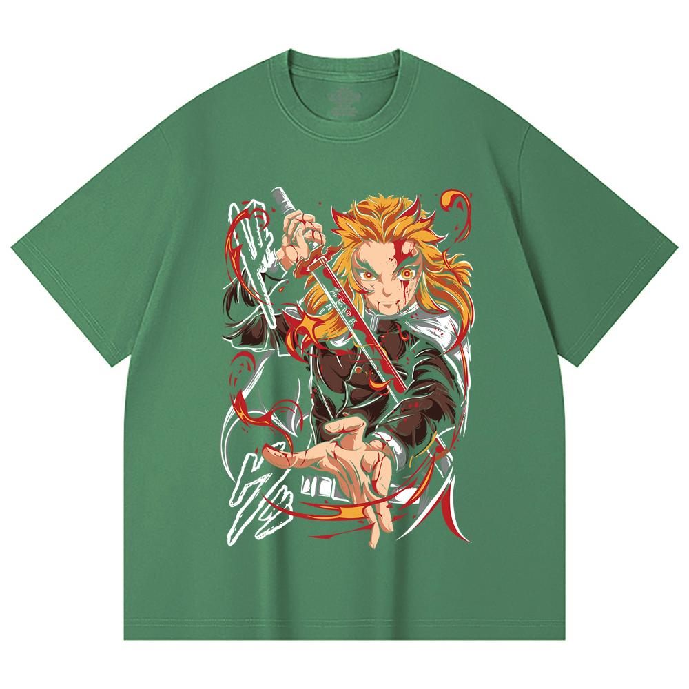 230 Gsm 100% Cotton Demon Slayer V85 Rengoku Print Unisex Heavy Cotton T Shirt