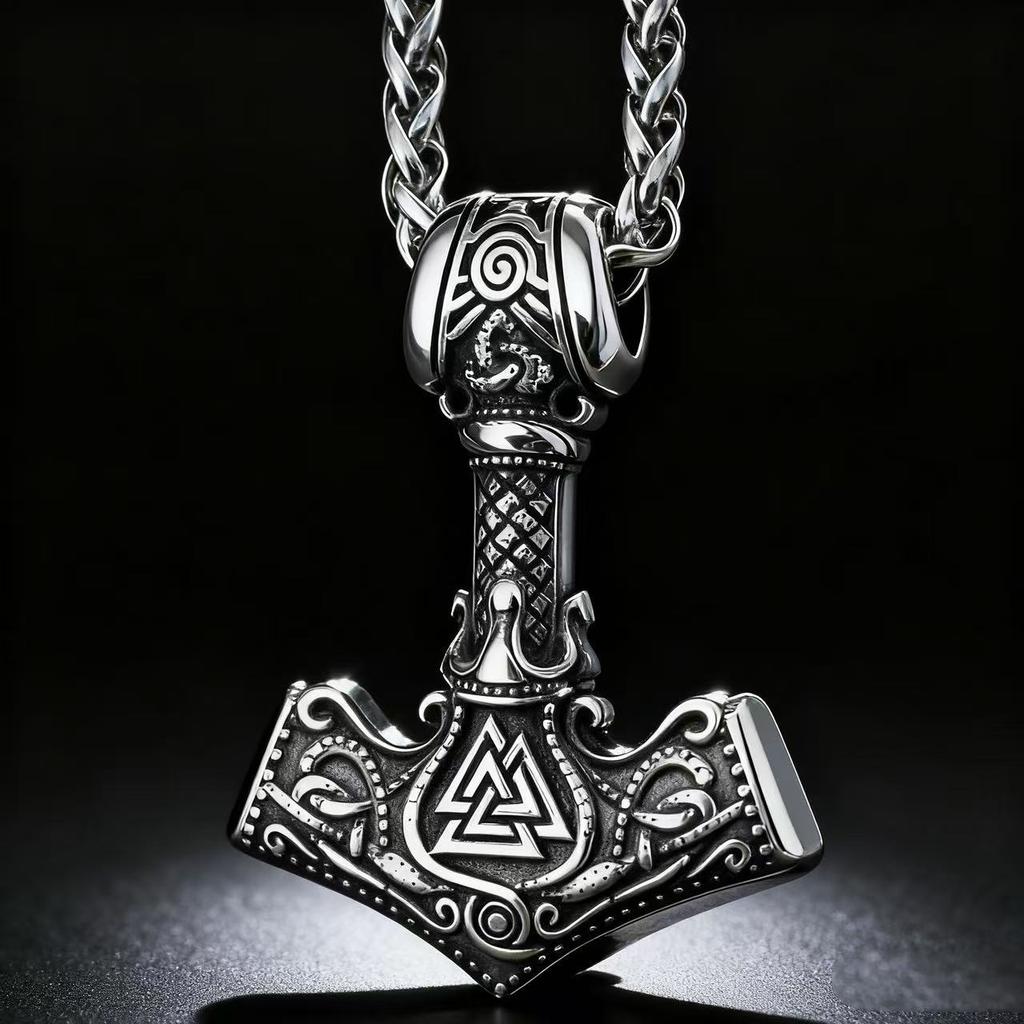 HNSP 316L Stainless Steel Mjolnir Thor Hammer Viking Norse Rune Pendant Necklace For Men Vintage Jewelry Accessories Ideal Gift