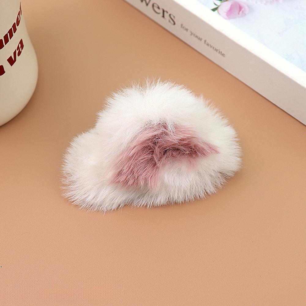 Super Cute Soft Plush Hair Clip Pink White Furry Plush Rabbit Ears Edge Bangs Clip BB Clip Barrette for Girls Hair Styling Tools
