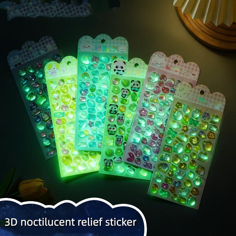 Cute Cartoon Animal Noctilucent 3D  Relief Stickers Fun Aesthetic Stickers Diy Phone Case Diary Stationery Sticker Gift