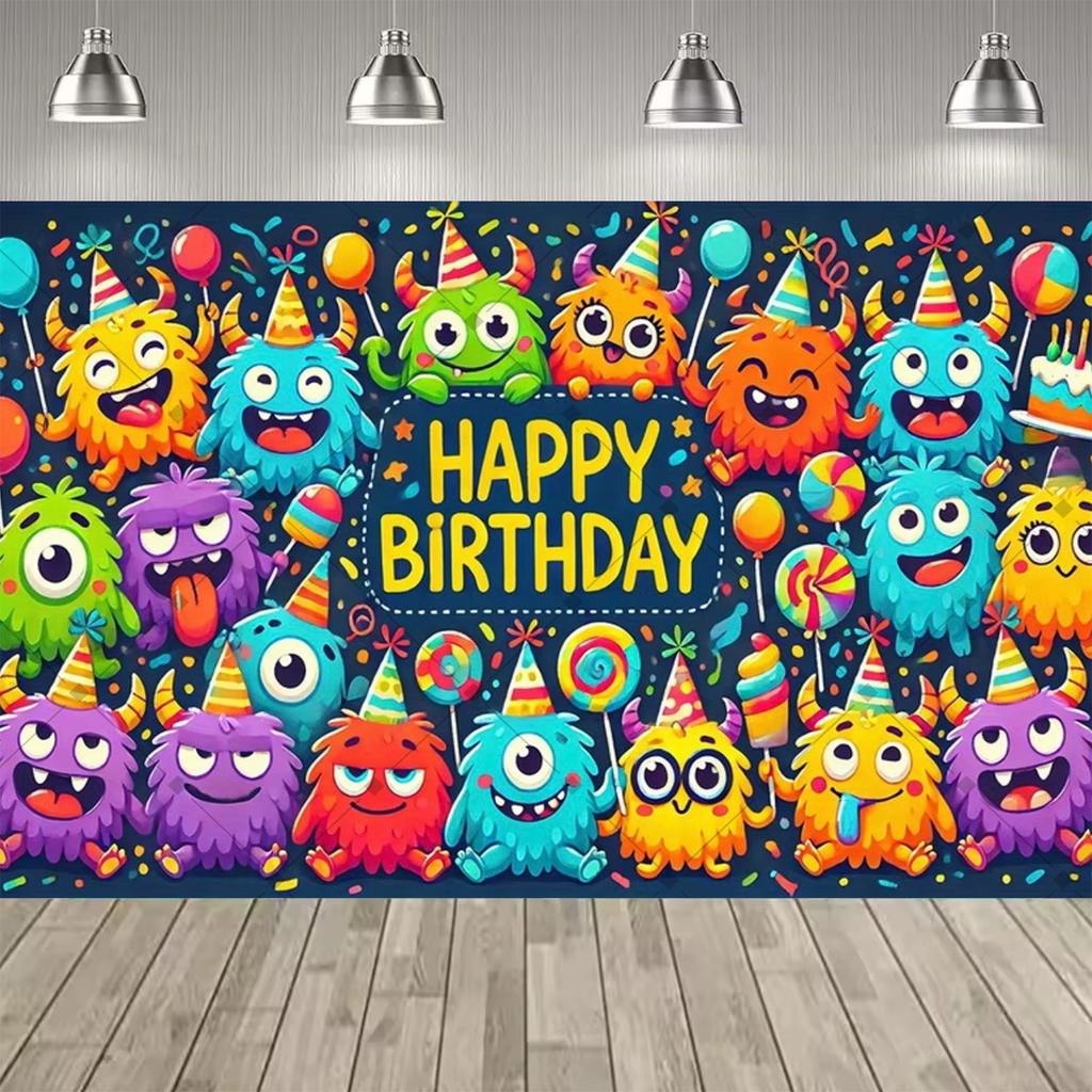 Background Decoration for Thematic Party of Cartoon Monsters, Children's Party Supplies, Decorative Banner, Baby Baptism Gift